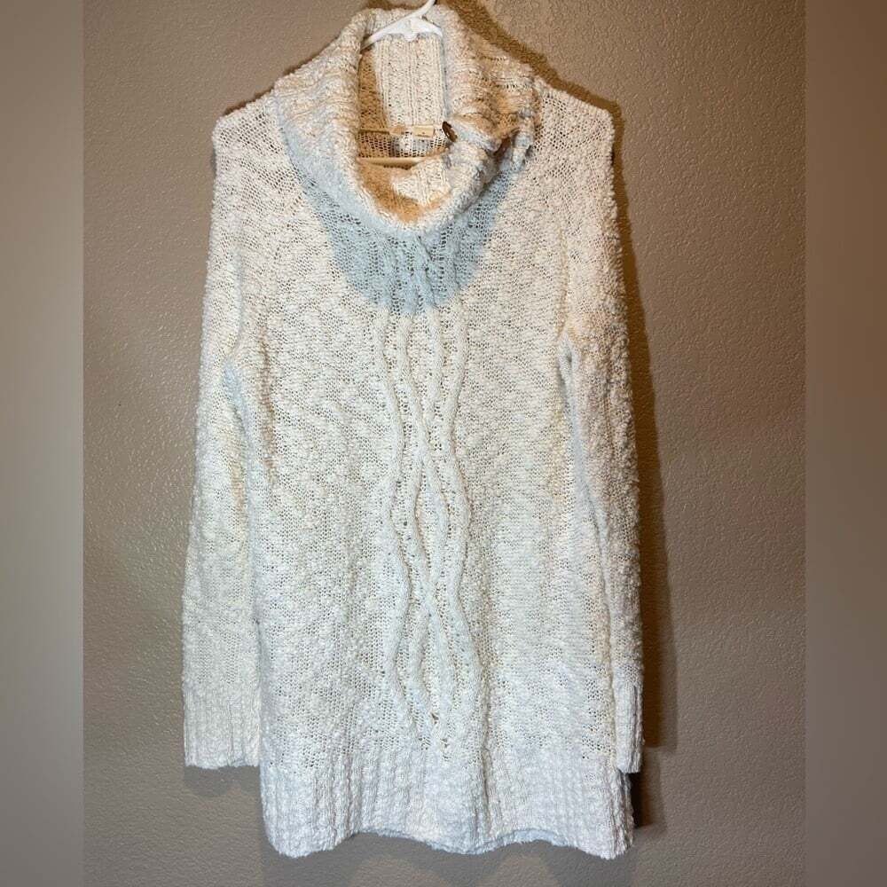 Moth Anthropology Ivory Cowl Neck Chunky Knit Oversized Sweater